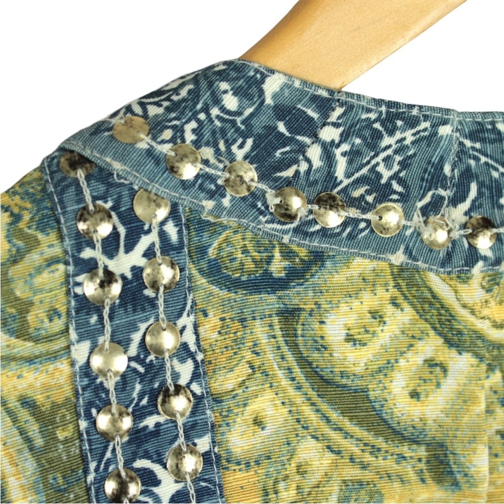 Chico's Women blazer Jacket embellished tan blue open lined Size 0 Beaded Boho - Picture 2 of 11